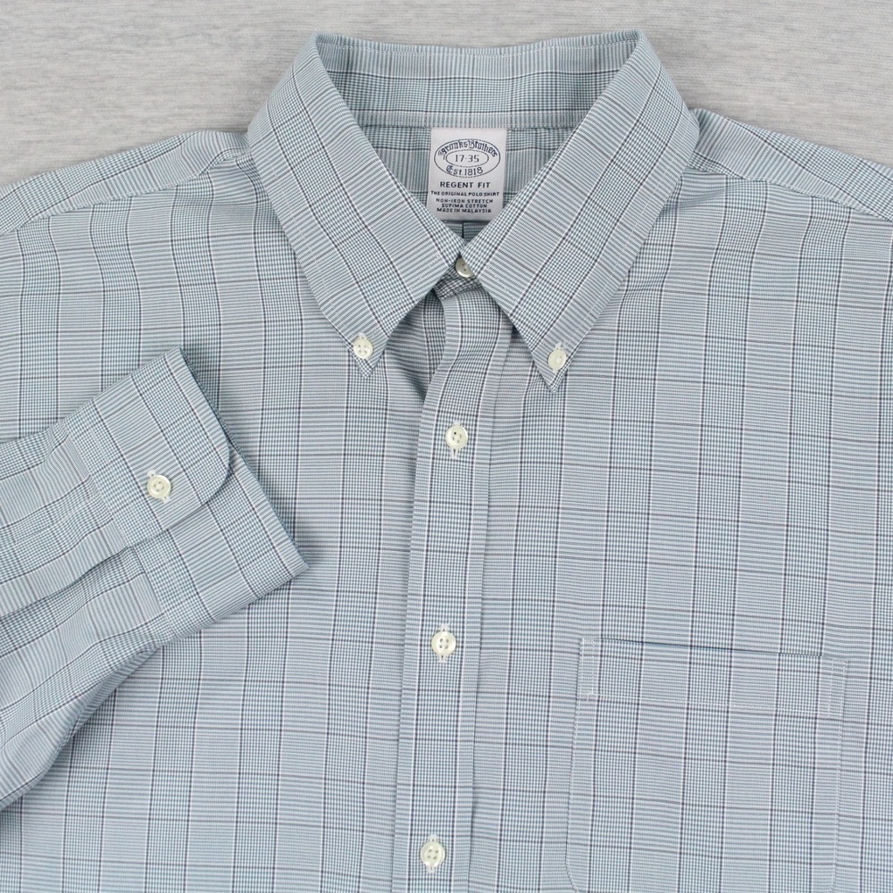 Brooks Brothers Regent Shirt Mens 17-35 Blue Plaid Long Sleeve Button Down